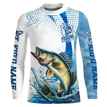 Load image into Gallery viewer, Custom Walleye Long Sleeve Fishing Shirts, Walleye Fishing Tournament Shirts | Blue Camo IPHW6833