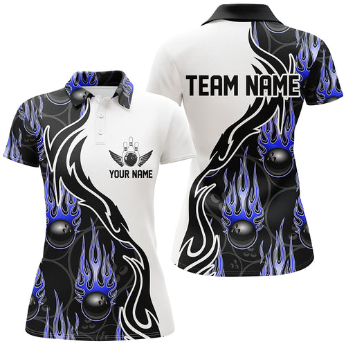 Custom Bowling Shirts For Women, Personalized Flame Bowling Team Jerseys | Blue IPHW5003