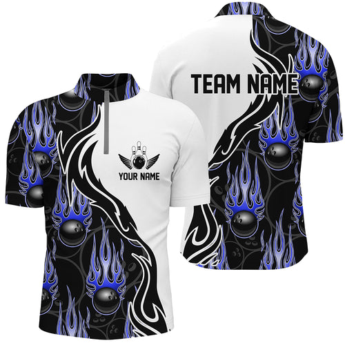 Custom Bowling Shirts For Men And Women, Personalized Flame Bowling Team Jerseys | Blue IPHW5003