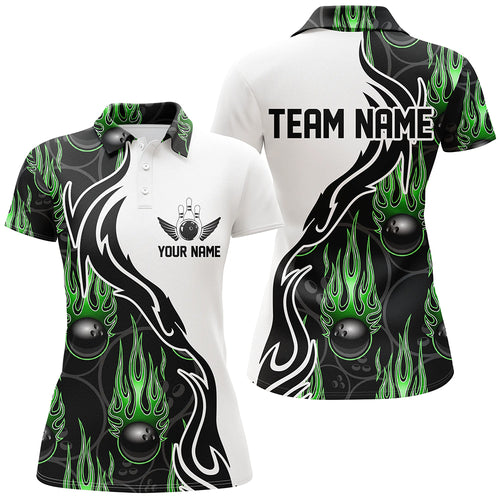 Custom Bowling Shirts For Women, Personalized Flame Bowling Team Jerseys | Green IPHW5004