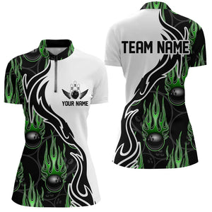 Custom Bowling Shirts For Women, Personalized Flame Bowling Team Jerseys | Green IPHW5004