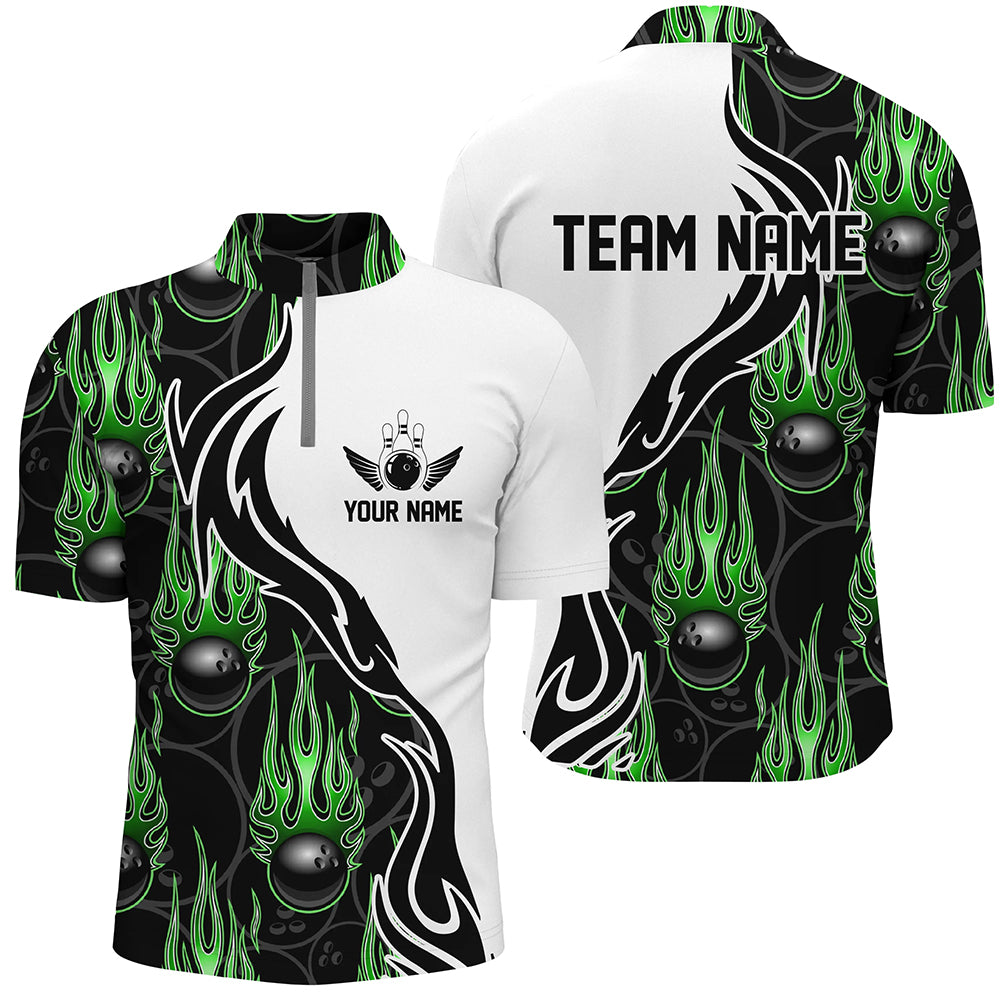 Custom Bowling Shirts For Men And Women, Personalized Flame Bowling Team Jerseys | Green IPHW5004