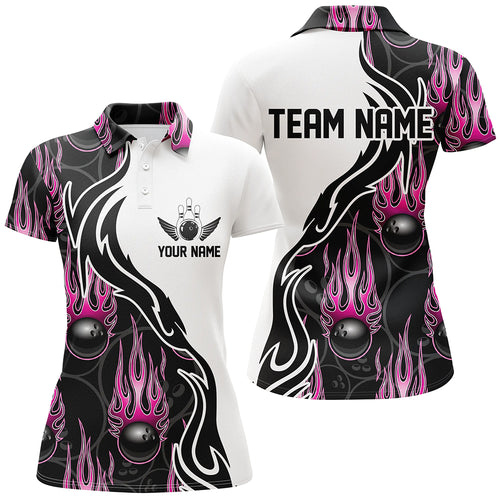 Custom Bowling Shirts For Women, Personalized Flame Bowling Team Jerseys | Pink IPHW5005