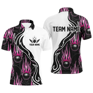 Custom Bowling Shirts For Men And Women, Personalized Flame Bowling Team Jerseys | Pink IPHW5005