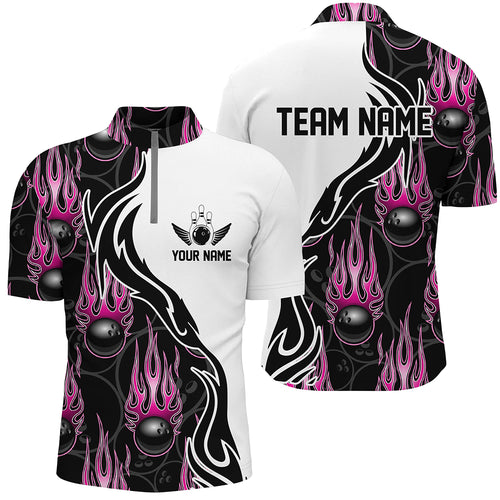 Custom Bowling Shirts For Men And Women, Personalized Flame Bowling Team Jerseys | Pink IPHW5005