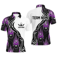 Load image into Gallery viewer, Custom Bowling Shirts For Men And Women, Personalized Flame Bowling Team Jerseys | Purple IPHW5006