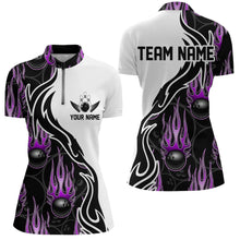 Load image into Gallery viewer, Custom Bowling Shirts For Women, Personalized Flame Bowling Team Jerseys | Purple IPHW5006