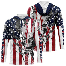 Load image into Gallery viewer, American Flag Custom Skull Long Sleeve Fishing Shirts, Patriotic Personalized Fishing Jersey IPHW6995