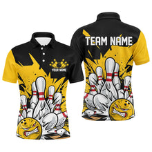 Load image into Gallery viewer, Black And Yellow Custom Funny Bowling Shirts For Men, Angry Bowling Ball Bowling Team Uniform IPHW7532