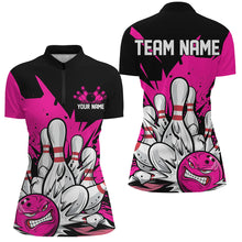 Load image into Gallery viewer, Black And Pink Custom Funny Ladies Bowling Shirts, Angry Bowling Ball Bowling Team Uniform IPHW7533