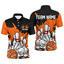 Load image into Gallery viewer, Black And Orange Custom Funny Bowling Shirts For Men, Angry Bowling Ball Bowling Team Uniform IPHW7534