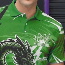 Load image into Gallery viewer, Custom Black And Green Thunder Lightning Dragon Bowling Jerseys Bowling Polo Shirts For Men IPHW8660