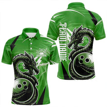 Load image into Gallery viewer, Custom Black And Green Thunder Lightning Dragon Bowling Jerseys Bowling Polo Shirts For Men IPHW8660