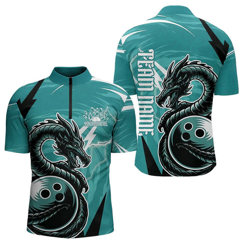 Custom Black And Blue Thunder Lightning Dragon Bowling Jerseys Bowling Quarter-Zip Shirts For Men IPHW8661