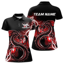Load image into Gallery viewer, Custom Black And Red Thunder Lightning Dragon Bowling Womens Polo Shirts, Bowlers Outfits IPHW8662