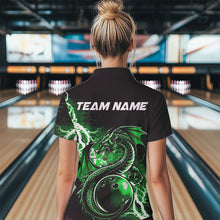 Load image into Gallery viewer, Custom Black And Green Thunder Lightning Dragon Bowling  Womens Quarter-Zip Shirts IPHW8665
