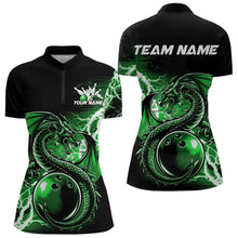Load image into Gallery viewer, Custom Black And Green Thunder Lightning Dragon Bowling  Womens Quarter-Zip Shirts IPHW8665