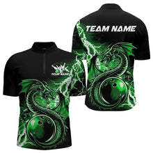 Load image into Gallery viewer, Custom Black And Green Thunder Lightning Dragon Bowling  Quarter-Zip Shirts For Men, Bowlers Outfits IPHW8665