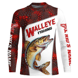 Custom Red Camo Walleye Fishing Jerseys, Walleye Fishing Long Sleeve Tournament Shirts Fishing Gifts IPHW6668