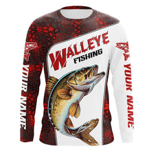 Load image into Gallery viewer, Custom Red Camo Walleye Fishing Jerseys, Walleye Fishing Long Sleeve Tournament Shirts Fishing Gifts IPHW6668