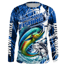 Load image into Gallery viewer, Custom Mahi Mahi Performance Fishing Shirts, Mahimahi Long Sleeve Fishing Shirts | Blue Camo IPHW6839