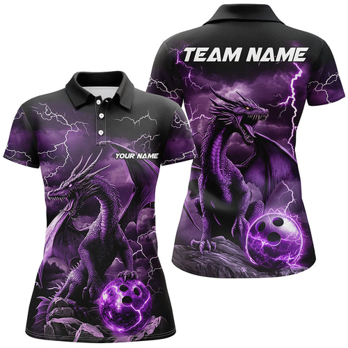 Black And Purple Thunder Lightning Custom Dragon Ladies Bowling Team Shirt, Bowling Uniform IPHW7992