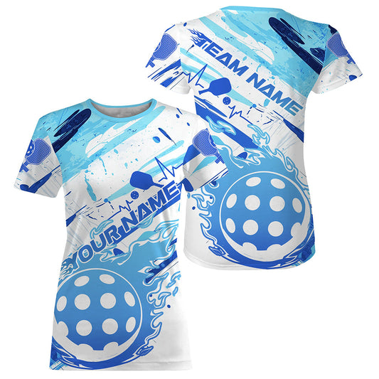 Blue Flame Pickleball Ball Custom Pickleball T-Shirts For Women, Outdoor Pickleball Jerseys IPHW8205