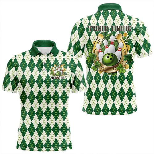 Custom St Patricks Day Argyle Bowling Polo Shirts For Men, Saint Paddys Day Team Outfits IPHW8682