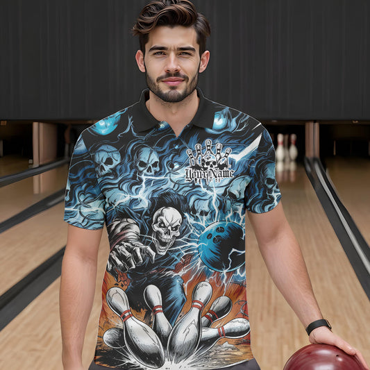 Custom Rock Style Skull Bowling Polo Shirts For Men, Funny Skeleton Bowlers Outfit IPHW8934