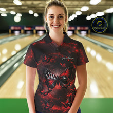 Load image into Gallery viewer, Custom Black And Red Galaxy Butterfly Bowling Women Polo Shirt, Butterflies Bowlers Outfits IPHW11051