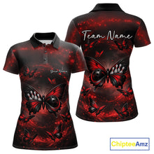 Load image into Gallery viewer, Custom Black And Red Galaxy Butterfly Bowling Women Polo Shirt, Butterflies Bowlers Outfits IPHW11051