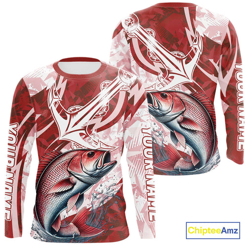 Red Camo Anchor Custom Red Snapper Saltwater Long Sleeve Performance Fishing Shirts IPHW9182