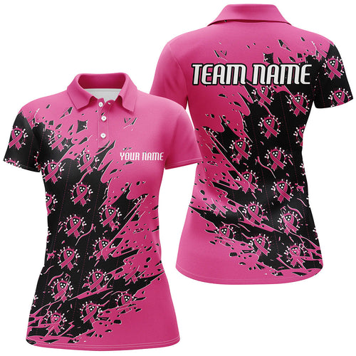 Black And Pink Custom Breast Cancer Awareness Bowling Jerseys, Bowling Shirts For Women IPHW7008