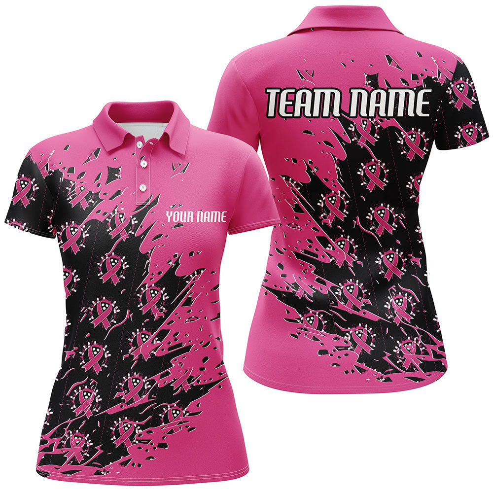 Black And Pink Custom Breast Cancer Awareness Bowling Jerseys, Bowling Shirts For Women IPHW7008