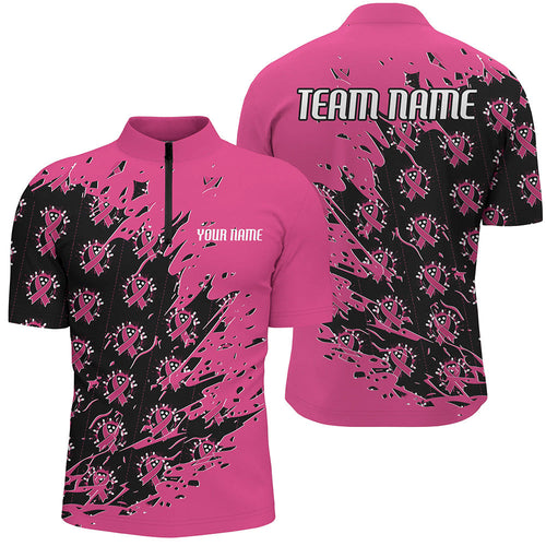 Black And Pink Custom Breast Cancer Awareness Bowling Jerseys, Bowling Shirts For Men And Women IPHW7008