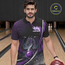 Load image into Gallery viewer, Custom Purple Dragon Bowling Jerseys, Mystical Bowling Team Uniform Polo Shirts For Men IPHW9534