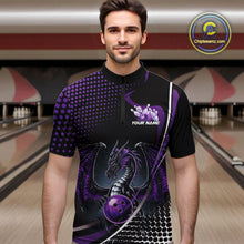 Load image into Gallery viewer, Custom Purple Dragon Bowling Jerseys, Mystical Bowling Team Uniform Quarter-Zip Shirts For Men IPHW9534