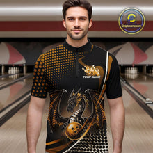 Load image into Gallery viewer, Custom Yellow Dragon Bowling Jerseys, Mystical Bowling Team Uniform Quarter-Zip Shirts For Men IPHW9535