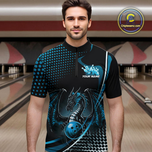 Custom Red Dragon Bowling Jerseys, Mystical Bowling Team Uniform Quarter-Zip Shirts For Men IPHW9536