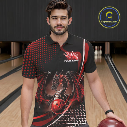 Custom Blue Dragon Bowling Jerseys, Mystical Bowling Team Uniform Polo Shirts For Men IPHW9537