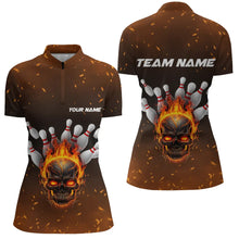 Load image into Gallery viewer, Flame Skull Custom Bowling Shirts For Women,  Skull Team Bowling Jersey Bowling Team Shirt IPHW5143