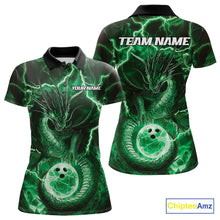 Load image into Gallery viewer, Custom Green Thunder Lightning Dragon Bowling Polo Shirts For Women, Team Uniform IPHW9759