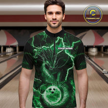 Load image into Gallery viewer, Custom Green Thunder Lightning Dragon Bowling Quarter-Zip Shirts For Men, Team Uniform IPHW9759