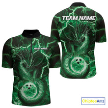 Load image into Gallery viewer, Custom Green Thunder Lightning Dragon Bowling Quarter-Zip Shirts For Men, Team Uniform IPHW9759
