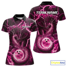 Load image into Gallery viewer, Custom Pink Thunder Lightning Dragon Bowling Polo Shirts For Women, Team Uniform IPHW9760