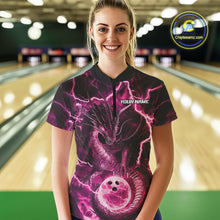 Load image into Gallery viewer, Custom Pink Thunder Lightning Dragon Bowling Quarter-Zip Shirts For Women, Team Uniform IPHW9760