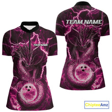 Load image into Gallery viewer, Custom Pink Thunder Lightning Dragon Bowling Quarter-Zip Shirts For Women, Team Uniform IPHW9760