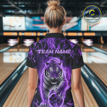 Load image into Gallery viewer, Custom Purple Flame Tiger Bowling Quarter-Zip Shirts For Women, Tiger Bowling Team Shirt IPHW9761
