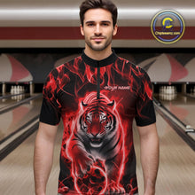 Load image into Gallery viewer, Custom Red Flame Tiger Bowling Quarter-Zip Shirts For Men, Tiger Bowling Team Shirt IPHW9762