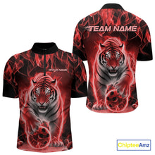 Load image into Gallery viewer, Custom Red Flame Tiger Bowling Quarter-Zip Shirts For Men, Tiger Bowling Team Shirt IPHW9762
